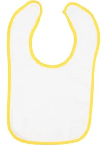 Embroidery Baby Bib -- White with Gold Contrast Trim, 100% Cotton Terry - Picture 1 of 1