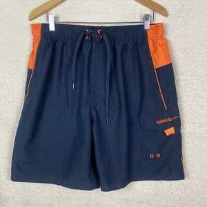 Speedo Men's Size XL Swim Trunks Orange Navy Shorts Blue Swim Wear Drawstring - Picture 1 of 13