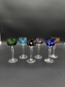 Nachtmann MultiColor Crystal Wine Glasses Small 5.5”tall Set Of 6 - Picture 1 of 5