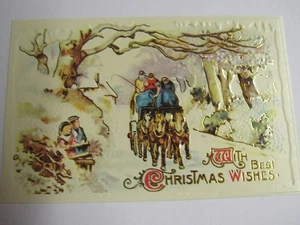 Vintage 1999 Shackman Repro Gold Embossed Carriage Ride Christmas Postcard - Picture 1 of 3