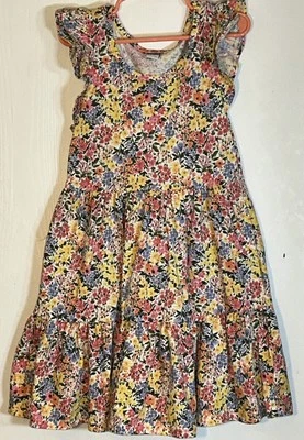Old Navy Little Girl Sz 6/7 Dress Flutter Sleeves Yellow/Orange Floral Tiered - Image 1 of 4