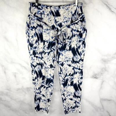 Pantalón Guess 100% Seda Estampado con Cinturón Delgado Pierna Recta Corto al Tobillo L 12 Foto 1 de 4