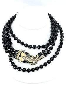 Unsigned Ciner Black Bead Panther Necklace - Picture 1 of 5