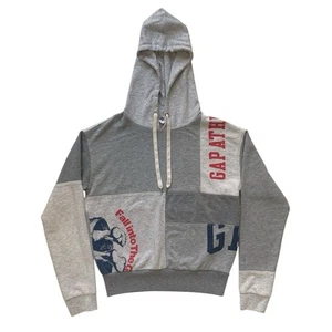 Gap Hoodie Womens Extra Sm Gray Patchwork Logo Remix Retro Mix Media Rare Shirt - Picture 1 of 8