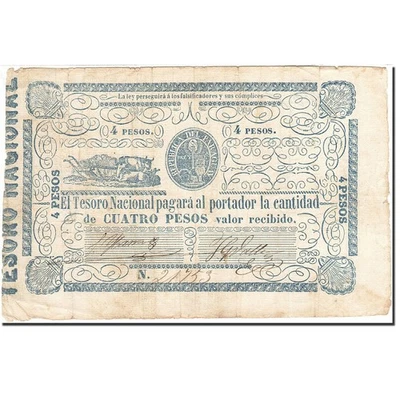 Billet, Paraguay, 4 Pesos, 1865, Undated (1865), KM:24, TTB - Photo 1/2