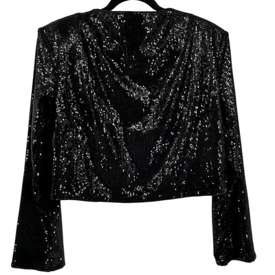 H&M Black Sequin Cropped Jacket Blazer Glam Party Womens Size M Glam Party NYE - Image 1 of 4