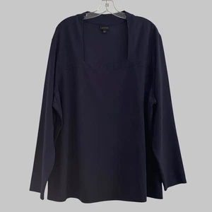 J Jill Wearever Collection Navy Blue Square Neck Long Sleeve Pullover Top 3X - Picture 1 of 6