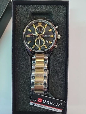 Reloj CURREN para hombre plateado y dorado con esfera negra correa de 9 1/4 pulgadas  Foto 1 de 3
