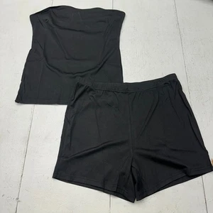 Lovely Wholesale Black 2 Piece Split Ribbed Tube Top Shorts Set Women's XL NEW - Picture 1 of 8