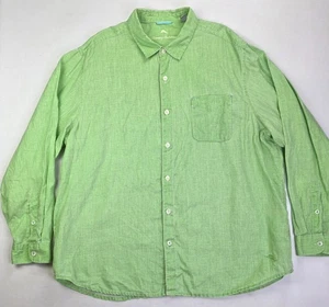 Camicia uomo Tommy Bahama taglia 2XL verde lino logo ricamato manica lunga tasca - Foto 1 di 10