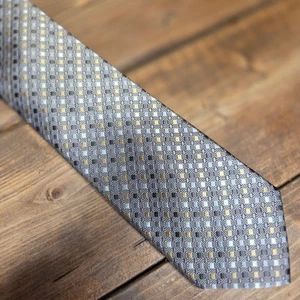 Bruno Piattelli Men's Silk Tie Classic Length Gold Gray Checkered - Picture 1 of 4