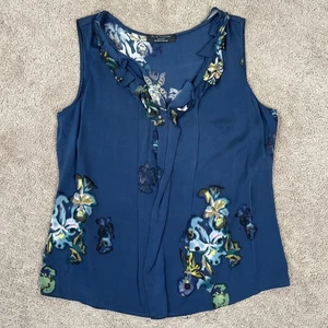 Elie Tahari for Nordstrom Blouse Womens L Blue Floral Sleeveless Top Boho - Picture 1 of 6