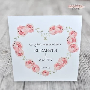 Personalised Wedding Day Card Congratulations Special Couple Friends Floral - Picture 1 of 8