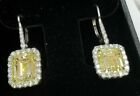 3Ct Emerald Cut Lab Created Citrine Halo Dangle Earrings 14K White Gold Plated