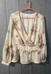 june and hudson Top Floral Crea Bluse mit Ballonärmeln XL  - Bild 1 von 9