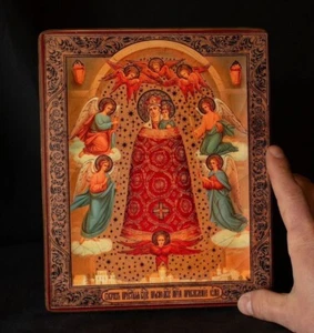 Icona in legno fatta a mano della Madre di Dio "Addizione della Mente" Arte Religiosa - Foto 1 di 5