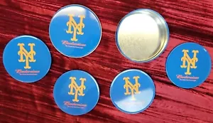 Budweiser NY Mets mlb Nueva York Metal Drink Coaster 4 piezas en estaño cerveza de béisbol - Imagen 1 de 6