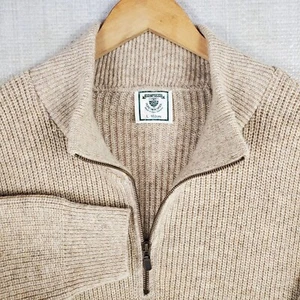 KNIT WORKS NEW ZEALAND Size Large 1/2 Zip Sweater 100% Pure New Wool Sand Mens - Picture 1 of 16