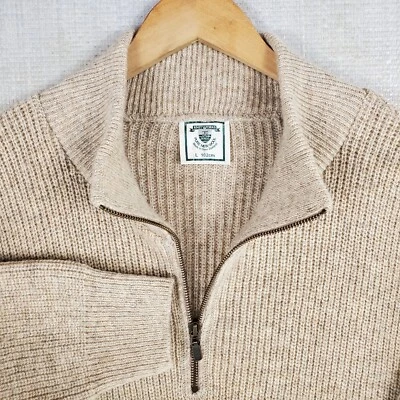 KNIT WORKS NEW ZEALAND Size Large 1/2 Zip Sweater 100% Pure New Wool Sand Mens - Image 1 of 4