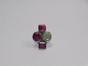 Anillo de Colección Plata de Ley Rosa Verde Turmalina Piedra Geométrica Talla 9 - Imagen 1 de 5