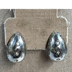 Retired Brighton Silver Teardrop Clip-On Earrings Floral  SwarovskCrystal Accent - Picture 1 of 5