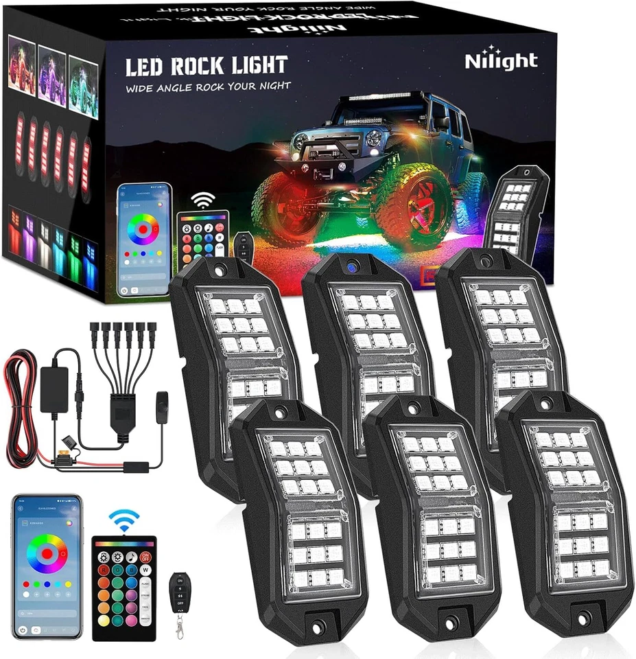 Nilight RGB LED Rock Lights Kit Wide Angle Wheel Well Light with Remote - Image 1 of 4