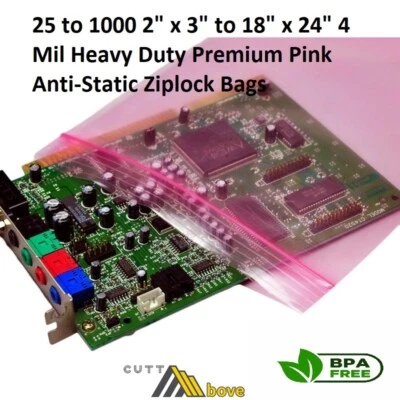 4 Mil Elkay Plastic Pink Anti-Static Zip Seal Lock Top Reclosable Poly Bags 4Mil - Image 1 of 4