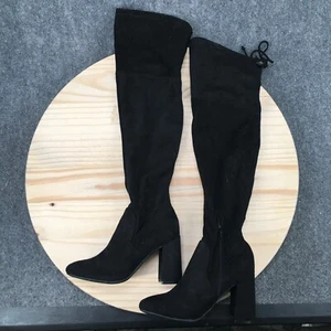 Unisa Boots Womens 6.5 M Over The Knee Black Lace Up Block Heels Casual Side Zip - Picture 1 of 12