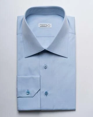 Zilli $760 NWT Solid Blue Roma Spread Collar Tailored Fit Dress Shirt 45 17.75 - Image 1 of 4