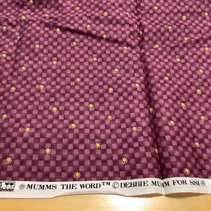 Mumms The Word Debbie Mumm for Ssi Purple Squares And Yellow Flowers 21” Wide - Picture 1 of 3