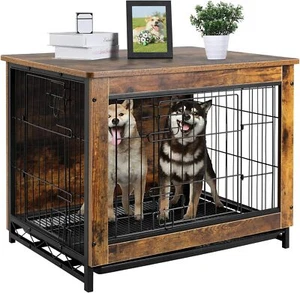 38.6'' Dog Crate Furniture Wooden End Table Indoor Dog Puppy Kennel Cage W/ Tray - Picture 1 of 10