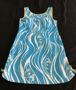 LILLY PULITZER DRESS SLEEVELESS TURQUOISE/WHITE FLORAL YELLOW TRIM SIZE 4 - Picture 1 of 12