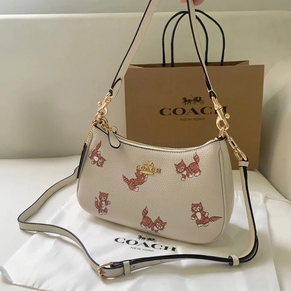 COLOUR MATCH Shoulder Bag With Dancing Kitten Print CC777 Ivory 2Way Outlet New