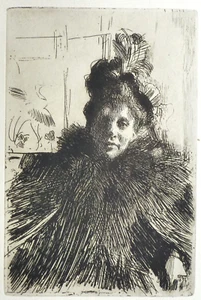 Anders Zorn " Gerda Hagborg " Radierung/Gravure 1896 24 x 30,5 cm - Picture 1 of 2