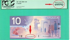CANADA 2001 10 DOLLARS P#63b RADAR NUMBER PCGS 69 SUPER GEM UNC
