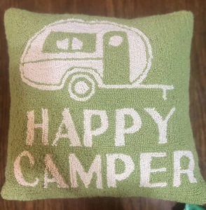 HAPPY CAMPER Pillow 15” X 15” Velvet Backed - Picture 1 of 3