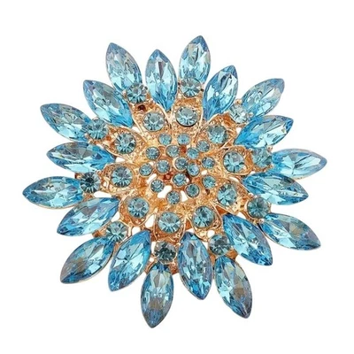 Betsey Johnson Blue Crystal Flower Brooch Gold Tone - Image 1 of 2