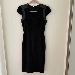 Vestido Club Monaco Negro Talla 00 Mezcla Lana Carrera Cóctel Fiesta Cuero Detalles - Imagen 1 de 7