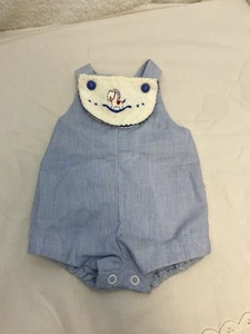 VTG Seersucker Embroidered Rocking Horse Baby Boy Bubble Suit 3-6 Mth Pinstripe - Picture 1 of 6