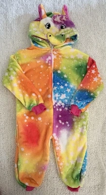 Disfraz de pijama de lana suave unicornio de una pieza para niños pequeños talla 100 con capucha tie dye Foto 1 de 4