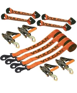 8-Point Roll Back Vehicle Tie Down Kit with Snap Hooks on Both Ends - Set of ... - Picture 1 of 8