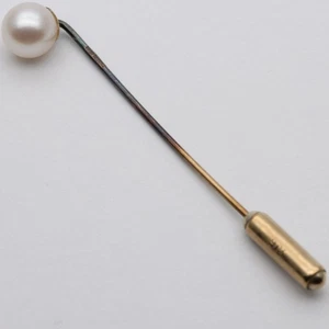 Vintage 9ct Gold Cultured Pearl Stick Pin - Picture 1 of 20