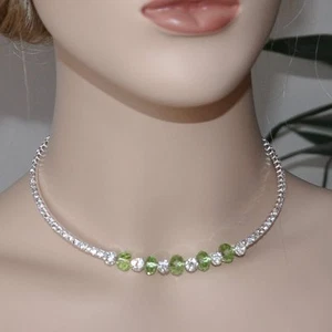 Girocollo Collana Color-Argento Verde Strass Costume Tipico Dirndl Gioiello - Foto 1 di 1