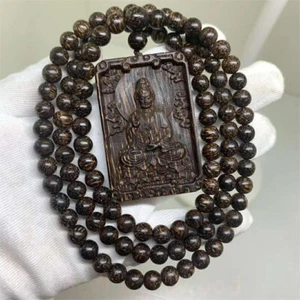 8mm Real Agarwood Bracelets Malas Meditation Prayer Beads+Avalokitesvara Pendant - Picture 1 of 9