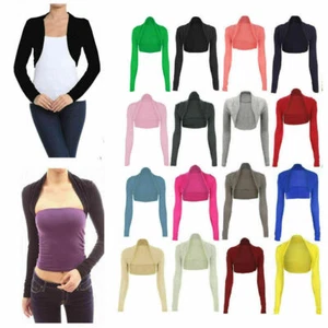 Maglietta donna donna a maniche lunghe bolero semplice tagliata UK taglie 8-26 - Foto 1 di 23