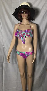 Rosinen Bandeau Style Bikini Bademode Set M Neu Mit Etikett Lila/Grün Blumenmuster - Bild 1 von 11