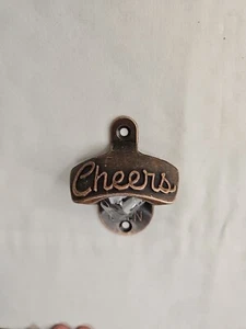 NEW! "CHEERS" Bottle Opener Wall Mounted Beer Cap Copper Metal & Hardware - Picture 1 of 4