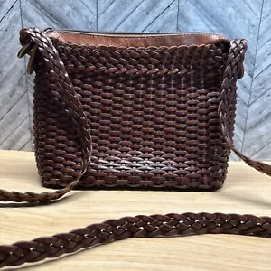 Vintage Cole Haan Full Woven Leather Shoulder Crossbody Purse Brown - Picture 1 of 9