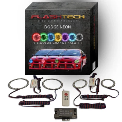 RGB Multi Color LED Halo kit with RF Remote for 2003-2005 Dodge Neon Headlights - Image 1 of 4