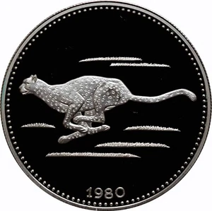 Equatorial Guinea 2000 ekuele 1980, PROOF, "Cheetah" silver coin - Picture 1 of 2